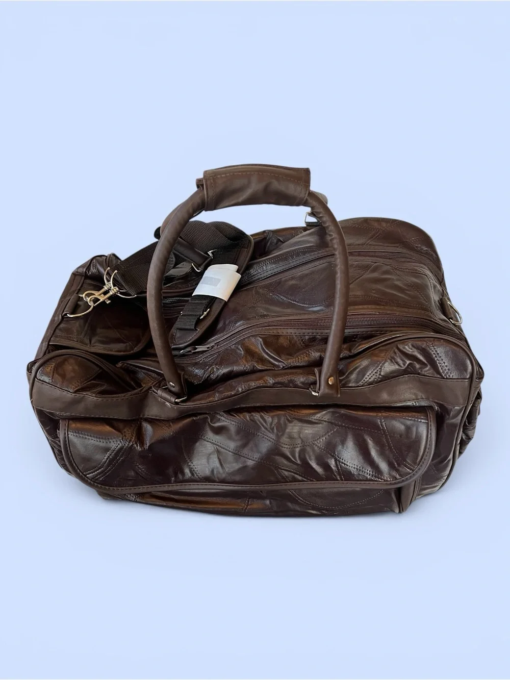 NWT Genuine Lambskin Leather Brown Weekender Duffel Travel Bag CarryOn Overnight